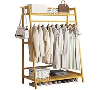Baannaww Bamboo Clothes Rail Stand, Freestanding Coat Garment Rack with Hanging Rod, Trapezoid Structure, Open Wardrobe Clothing Hanger Storage Organiser for Bedroom Hallway