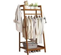Baannaww Bamboo Clothes Rail Stand, Freestanding Coat Garment Rack with Hanging Rod, Trapezoid Structure, Open Wardrobe Clothing Hanger Storage Organiser for Bedroom Hallway