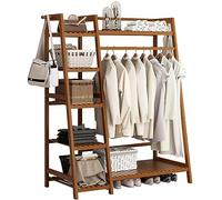 Baannaww Bamboo Clothes Rail Stand, Freestanding Coat Garment Rack with Hanging Rod, Trapezoid Structure, Open Wardrobe Clothing Hanger Storage Organiser for Bedroom Hallway