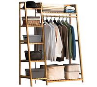 Baannaww Bamboo Coat Rack, Free Standing Garment Rack, Open Wardrobe Closet with 7 Shelves and One Top Rod for Hanging Clothes Bedroom, Clothes Rails Max Load 220lbs