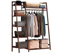 Baannaww Bamboo Coat Rack, Free Standing Garment Rack, Open Wardrobe Closet with 7 Shelves and One Top Rod for Hanging Clothes Bedroom, Clothes Rails Max Load 220lbs
