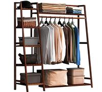 Baannaww Bamboo Coat Rack, Free Standing Garment Rack, Open Wardrobe Closet with 7 Shelves and One Top Rod for Hanging Clothes Bedroom, Clothes Rails Max Load 220lbs