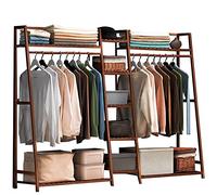 Baannaww Bamboo Coat Rack, Free Standing Garment Rack, Open Wardrobe Closet with 7 Shelves and One Top Rod for Hanging Clothes Bedroom, Clothes Rails Max Load 220lbs