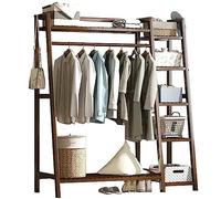 Baannaww Bamboo Stand Clothes Rail, Freestanding Coat Garment Rack with Top Shelf, Hanging Rod and Shoe Rack, Open Wardrobe Closet Clothing Hanger Storage Organiser for Bedroom Hallway
