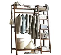 Baannaww Bamboo Stand Clothes Rail, Freestanding Coat Garment Rack with Top Shelf, Hanging Rod and Shoe Rack, Open Wardrobe Closet Clothing Hanger Storage Organiser for Bedroom Hallway