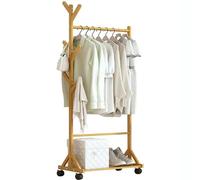 Baannaww Clothes Rail Bamboo on Wheels, Stand Coat Rack with Shoe Rack, Heavy Duty Clothes Rail on Wheels, Clothing Rail Clothes Rails for Bedroom, Hanging Rails for Clothes for Bedroom