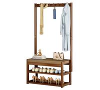 Baannaww Heavy Duty Hall Tree with Bench, Coat Rack Stand with 5 Hooks and 2-Tier Shoe Rack, FreeStanding Wooden Shoe and Coat Rack with Shelf and Hooks for Hallway, Easy to Assemble