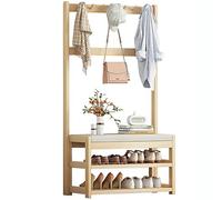Baannaww Wooden Coat Stand Rack, Free Standing Garment Hanging Rails, Clothing Rail Shoe Rack with Shoe Bench 5/10 Hooks, Clothing Garment Rack for Bedroom Home Office Indoor