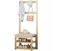 Baannaww Wooden Coat Stand Rack, Free Standing Garment Hanging Rails, Clothing Rail Shoe Rack with Shoe Bench 5/10 Hooks, Clothing Garment Rack for Bedroom Home Office Indoor