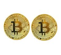 BAAQII 2 Pcs Gold Plated Bitcoin Coin Collectible Gift BTC Coin Art Collection Physical Souvenir Coin Virtual Commemorative Coin