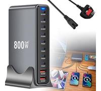 BAAQII 800W Desktop Charger GaN III 10-Port USB Type C PD Charging Station Fast Charge UK Plug for iPhone Laptop Table