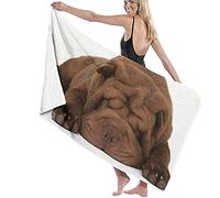 BAAROO Beach towel Printed towel, microfiber bath towel, cute and beautifully printed brown Shar Pei dog sleeping, soft and light towel, 130CM X 80CM