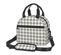 BAAROO Chequered Geometric Grey White Gingham Abstract Lunch Bag,Durable Insulated Lunch Box Tote Bag Reusable Cooler Bag with Shoulder S