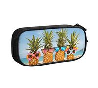 BAAROO Funny Tropical Summer Beach Pineapples Pencil Case Compartments Pen Pouch Box Multifunctional Makeup Bag Holder Large Storage Stationery Organizer with Zipper for Office Travel