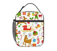 BAAROO Insulated Lunch Bag Portable Lunch Tote with Side Pocket & Shoulder Strap Colorful Christmas Elf Deer Santa Cooler Lunchboxes for
