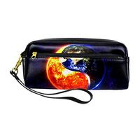 BAAROO Leather Pencil Case Marker Pen Pouch Desk Organizer Boxes,3D Yin Yang Gossip Sun Earth,Pencil Storage Package