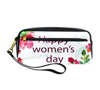 BAAROO Leather Pencil Case Marker Pen Pouch Desk Organizer Boxes,Happy Mothers Day Watercolor Flowers,Pencil Storage Package