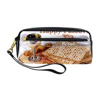 BAAROO Leather Pencil Case Marker Pen Pouch Desk Organizer Boxes,Happy Passover Feast of unleavened Bread,Pencil Storage Package