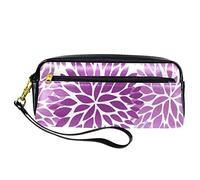 BAAROO Leather Pencil Case Marker Pen Pouch Desk Organizer Boxes,Leaves Flower Purple and Gray,Pencil Storage Package