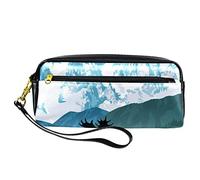 BAAROO Leather Pencil Case Marker Pen Pouch Desk Organizer Boxes,Moose Snow Mountain and Deer,Pencil Storage Package