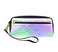 BAAROO Leather Pencil Case Marker Pen Pouch Desk Organizer Boxes,Multicolored Scale Mermaid Gradient,Pencil Storage Package