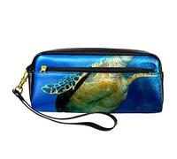 BAAROO Leather Pencil Case Marker Pen Pouch Desk Organizer Boxes,Ocean Blue sea Turtle,Pencil Storage Package