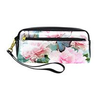 BAAROO Leather Pencil Case Marker Pen Pouch Desk Organizer Boxes,Pink Flower Bloom Butterfly,Pencil Storage Package
