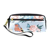 BAAROO Leather Pencil Case Marker Pen Pouch Desk Organizer Boxes,Pink Flowers Bloom and Bird,Pencil Storage Package