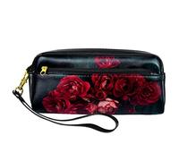 BAAROO Leather Pencil Case Marker Pen Pouch Desk Organizer Boxes,red Rose Blooming,Pencil Storage Package