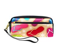 BAAROO Leather Pencil Case Marker Pen Pouch Desk Organizer Boxes,Starfish Colorful flip Flops,Pencil Storage Package
