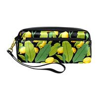 BAAROO Leather Pencil Case Marker Pen Pouch Desk Organizer Boxes,Tropical Leaf Lemon,Pencil Storage Package