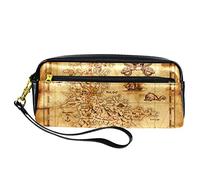 BAAROO Leather Pencil Case Marker Pen Pouch Desk Organizer Boxes,Vintage World map Compass,Pencil Storage Package