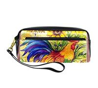 BAAROO Leather Pencil Case Marker Pen Pouch Desk Organizer Boxes,Welcome Farm Rooster Sunflower,Pencil Storage Package