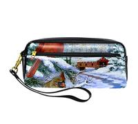 BAAROO Leather Pencil Case Marker Pen Pouch Desk Organizer Boxes,Winter red Bird Snow,Pencil Storage Package