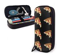 BAAROO Leather Pencil Case Pizza Pattern Desk Organizer Large Capacity Pen Case with Zipper Pencil Case for Student Girls School