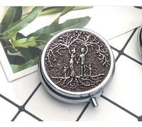 bab Compact 3 Compartment Medicine Case, Pill Box for Pocket or Purse Pill Box Decorative Pill Case with Gift BoxAmulet Viking Tree Of Life Pendant Family Tree of Life Norse Chains