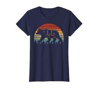 Baba Bear Retro Vintage Sunset Funny Novelty Dad T-Shirt, Women, Navy Blue, Medium