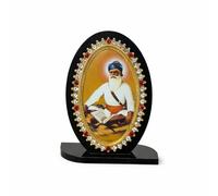 Baba Deep Singh Ji Decorative Photo Frame Tabletop Sikh Religious Idol Oval Stone Studded Frame for Home Mandir Desk Shelf Spiritual Gift 9cm x 7cm Devotional Ornament for Prayer Space