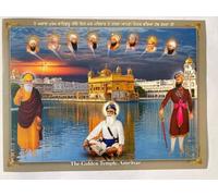 Baba Deep Singh Ji Sikh Guru Poster - Nanak Dev, Bhai Mardana, Das Guru, Gobind Singh - Golden Temple Photo 18x14 Inch Brown Blue