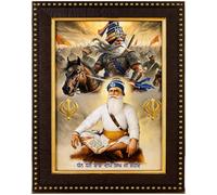 Baba Deep Singh Ji Warrior & Khanda Photo Frame 21.5 x 16.5cm Sikh Religious Picture Khalsa Heritage Artwork Punjabi Spiritual Home Decor Gurudwara Prayer Room Tabletop Display Vaisakhi Gurpurab Gift