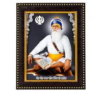 Baba Deep Singh Ji White Attire Photo Frame 21.5x16.5cm Sikh Religious Artwork with Khanda Symbol Punjabi Spiritual Home Decor Prayer Room Display Gurudwara Tabletop Portrait Devotional Gift