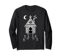 Baba Yaga Gym Hut Slavic Folklore Linocut Art Long Sleeve T-Shirt