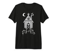 Baba Yaga Mystical Hut Chicken Leg Linocut Art Premium T-Shirt