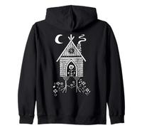 Baba Yaga Mystical Hut Chicken Leg Linocut Art Zip Hoodie