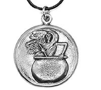 Baba Yaga Pagan Wiccan Pendant (The Wise Old Crone of Autumn) in a Lemon Burlap Pouch