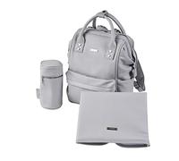 BABABING | Mani Baby Changing Bag Large Backpack with Adjustable Shoulder Straps | Multifunction Baby Bag Backpack with Detachable Changing Mat & Insulated Bottle Holder | Dove Grey Leatherette