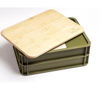 Babadoh Dough Trays & Bamboo Board Set - Includes 2 Olive Green Durable, Stackable Trays & 1 Bamboo Board - Versatile Storage & Serving Solution for Pizza Lovers - Home & Outdoor Adventures
