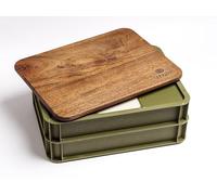 Babadoh Dough Trays & Walnut Board Set - Includes 2 Olive Green Durable, Stackable Trays & 1 Walnut Board - Versatile Storage & Serving Solution for Pizza Lovers - Home & Outdoor Adventures