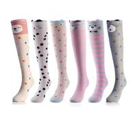 BABAHU Girls Knee High Long Socks for Child 6 Pairs Fun Animal Pattern Tall Crazy Cute Girls Gift Boot Funny Kids Socks, One Size