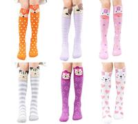 BABAHU Girls Knee High Long Socks for Child 6 Pairs Fun Animal Pattern Tall Crazy Cute Girls Gift Boot Funny Kids Socks, One Size